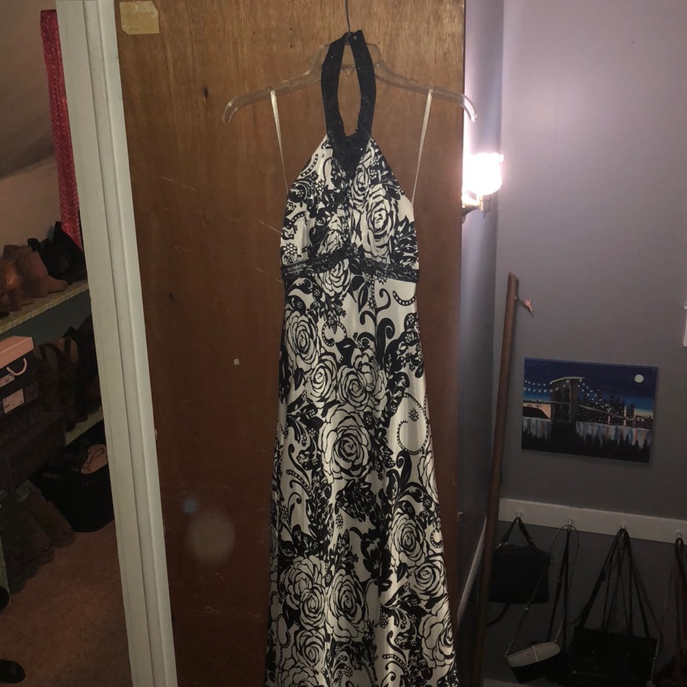 Black and white halter dress